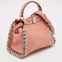 Pre Owned Fendi Old Rose Leather and Snakeskin Leather Mini Whipstitch Peekaboo Top Handle Bag