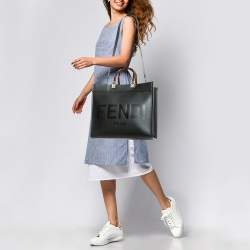 Pre Owned Fendi Black Leather Medium Sunshine Shopper Tote