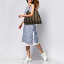 Pre Owned Fendi Tobacco/Red Pequin Stripe Canvas and Leather Hobo