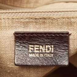 Pre Owned Fendi Tobacco/Red Pequin Stripe Canvas and Leather Hobo