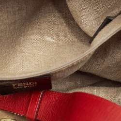 Pre Owned Fendi Tobacco/Red Pequin Stripe Canvas and Leather Hobo