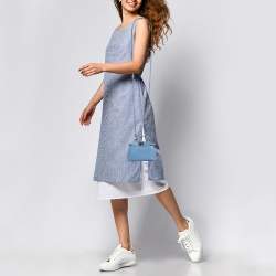 Pre Owned Fendi Light Blue Leather Micro Peekaboo Top Handle Bag