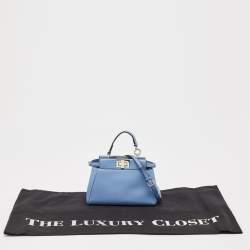 Pre Owned Fendi Light Blue Leather Micro Peekaboo Top Handle Bag