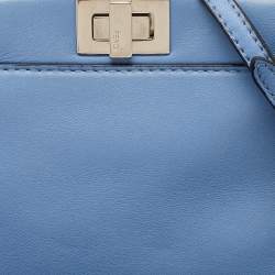 Pre Owned Fendi Light Blue Leather Micro Peekaboo Top Handle Bag
