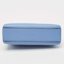Pre Owned Fendi Light Blue Leather Micro Peekaboo Top Handle Bag