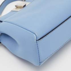 Pre Owned Fendi Light Blue Leather Micro Peekaboo Top Handle Bag