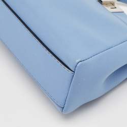 Pre Owned Fendi Light Blue Leather Micro Peekaboo Top Handle Bag