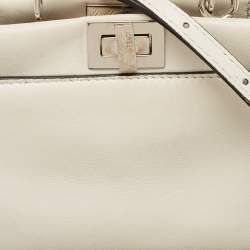 Pre Owned Fendi White Leather Micro Peekaboo Top Handle Bag