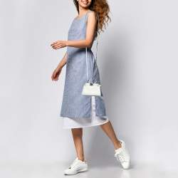 Pre Owned Fendi White Leather Micro Peekaboo Top Handle Bag