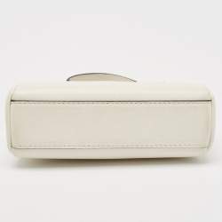 Pre Owned Fendi White Leather Micro Peekaboo Top Handle Bag