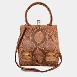 Fendi Natural Python Snakeskin Two-Way Kelly Bolide Handbag
