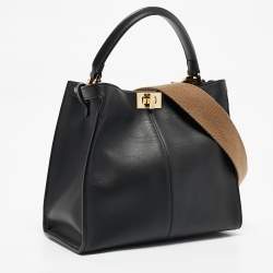 Pre Owned Fendi Black Leather Medium Peekaboo X-Lite Top Handle Bag