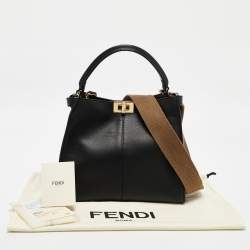 Pre Owned Fendi Black Leather Medium Peekaboo X-Lite Top Handle Bag