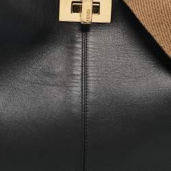 Pre Owned Fendi Black Leather Medium Peekaboo X-Lite Top Handle Bag