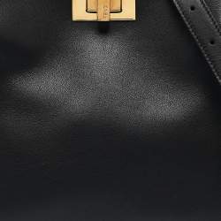 Pre Owned Fendi Black Leather Peekaboo Iconic Essentially Top Handle Bag