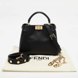 Pre Owned Fendi Black Leather Peekaboo Iconic Essentially Top Handle Bag