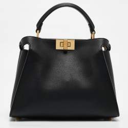 Pre Owned Fendi Black Leather Peekaboo Iconic Essentially Top Handle Bag