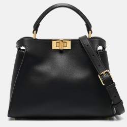 Pre Owned Fendi Black Leather Peekaboo Iconic Essentially Top Handle Bag