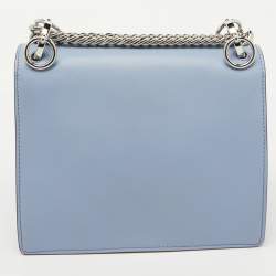 Fendi Light Blue Leather Small Kan I Flap Shoulder Bag