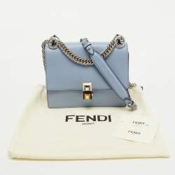 Fendi Light Blue Leather Small Kan I Flap Shoulder Bag