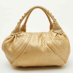 مملوكة مسبقًا Fendi Metallic Gold Textured Leather Spy Hobo