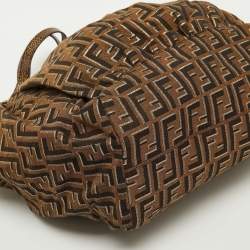 Pre Owned Fendi Tobacco Zucca Canvas and Textured Leather Chef Tote