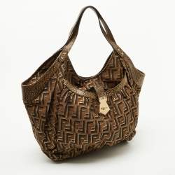 Pre Owned Fendi Tobacco Zucca Canvas and Textured Leather Chef Tote