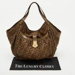 Pre Owned Fendi Tobacco Zucca Canvas and Textured Leather Chef Tote