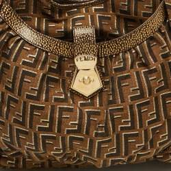 Pre Owned Fendi Tobacco Zucca Canvas and Textured Leather Chef Tote