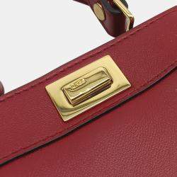 Fendi Red Leather Nano Peekaboo Crossbody Bag