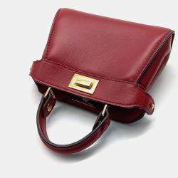 Fendi Red Leather Nano Peekaboo Crossbody Bag