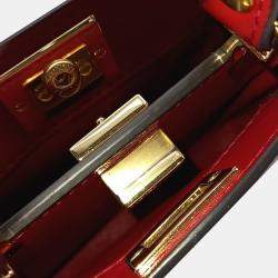 Fendi Red Leather Nano Peekaboo Crossbody Bag