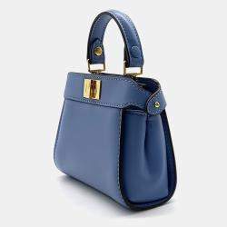 Pre Owned Fendi Blue Leather Nano Peekaboo Crossbody Bag