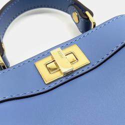 Pre Owned Fendi Blue Leather Nano Peekaboo Crossbody Bag