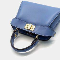 Pre Owned Fendi Blue Leather Nano Peekaboo Crossbody Bag