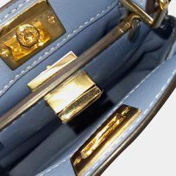 Pre Owned Fendi Blue Leather Nano Peekaboo Crossbody Bag