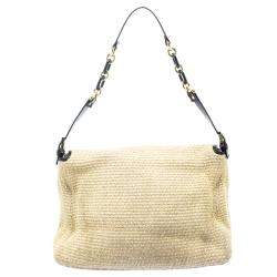 Pre Owned Fendi Beige Raffia and Python Detail Mama Forever Shoulder Bag