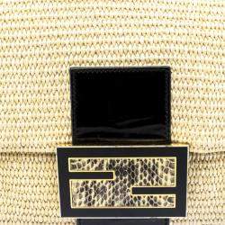 Pre Owned Fendi Beige Raffia and Python Detail Mama Forever Shoulder Bag