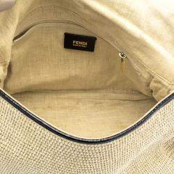 Pre Owned Fendi Beige Raffia and Python Detail Mama Forever Shoulder Bag