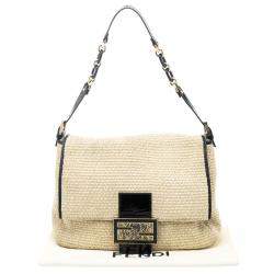 Pre Owned Fendi Beige Raffia and Python Detail Mama Forever Shoulder Bag