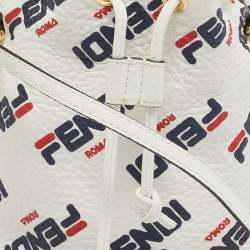 Fendi x Fila White FF Leather Mini Mon Tresor Fringe Bucket Bag