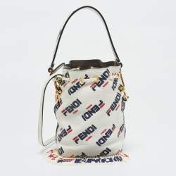 Fendi x Fila White FF Leather Mini Mon Tresor Fringe Bucket Bag