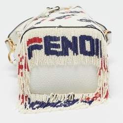 Fendi x Fila White FF Leather Mini Mon Tresor Fringe Bucket Bag