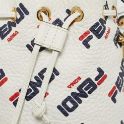 Fendi x Fila White FF Leather Mini Mon Tresor Fringe Bucket Bag