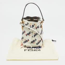 Fendi x Fila White FF Leather Mini Mon Tresor Fringe Bucket Bag