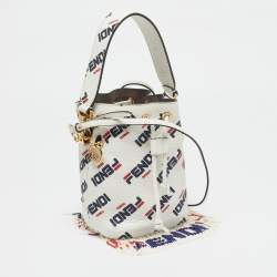Fendi x Fila White FF Leather Mini Mon Tresor Fringe Bucket Bag