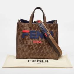 Pre Owned Fendi x Fila Brown Zucca Coated Fabric Large FF 1974 Mania Shopping Tote