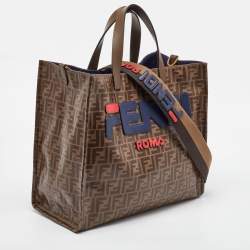Pre Owned Fendi x Fila Brown Zucca Coated Fabric Large FF 1974 Mania Shopping Tote