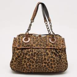 Pre Owned Fendi Brown Leopard Print Fabric and Patent Leather Trim B Bag