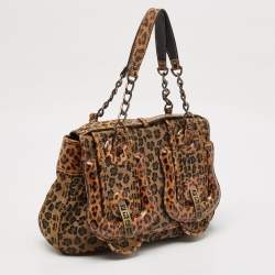 Pre Owned Fendi Brown Leopard Print Fabric and Patent Leather Trim B Bag